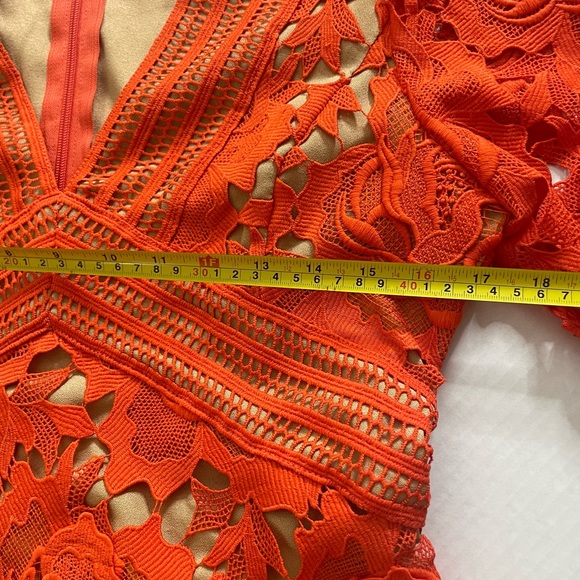 Adelyn Rae V Neck Floral Lace Orange Midi Dress. - Picture 10 of 13
